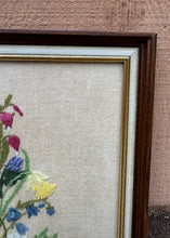 Load image into Gallery viewer, Hand-Embroidered Floral Crewel Art – 10.5&quot; x 25.75&quot; Framed Vertical Wildflower Design
