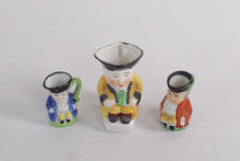 Load image into Gallery viewer, Set of 3 Vintage Miniature Toby Jugs – Hand-Painted Ceramic Pitchers, Made in Japan
