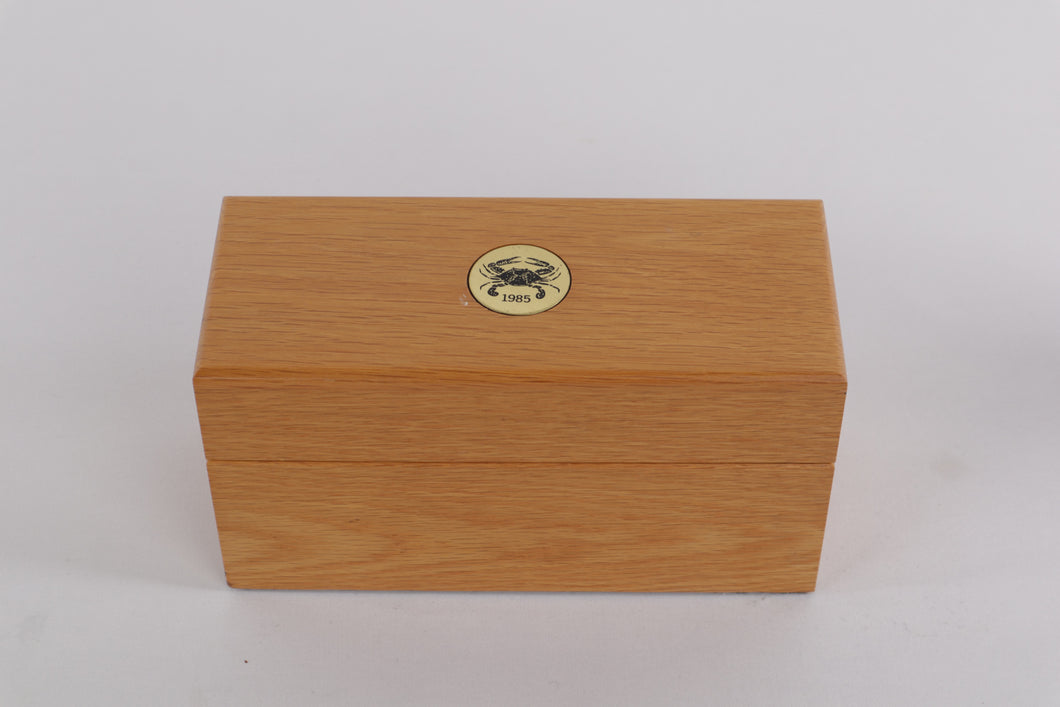 Vintage 1985 Brass-Rimmed Coaster Set with Wooden Box – Nautical Crab Design – Set of 6