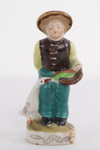 Load image into Gallery viewer, Vintage Hand-Painted Porcelain Figurine – Farmer Boy with Goose – Made in Japan – 5.25” Tall
