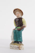 Load image into Gallery viewer, Vintage Hand-Painted Porcelain Figurine – Farmer Boy with Goose – Made in Japan – 5.25” Tall
