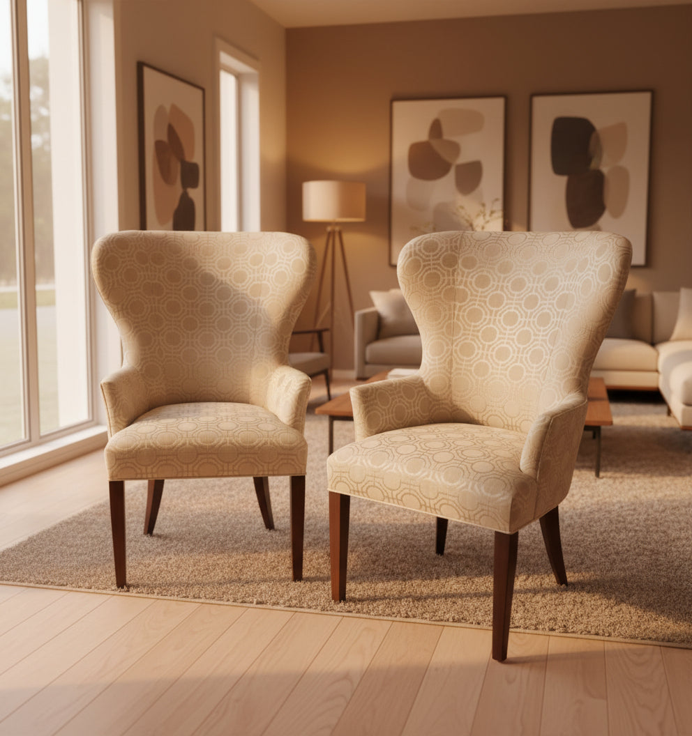 Designer Upholstered Wing Chairs by Jessica Charles