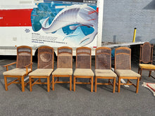 Load image into Gallery viewer, Parquet-Top Dining Table with Cane-Back Chairs and Extension Leaves
