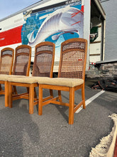 Load image into Gallery viewer, Parquet-Top Dining Table with Cane-Back Chairs and Extension Leaves

