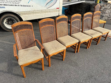 Load image into Gallery viewer, Parquet-Top Dining Table with Cane-Back Chairs and Extension Leaves
