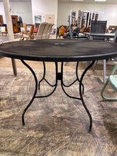 Load image into Gallery viewer, Round Black Wrought Iron Mesh Patio Dining Table Umbrella Hole
