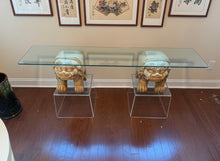 Load image into Gallery viewer, One-of-a-Kind Foo Dog Console Table with Acrylic Stands &amp; Glass Top
