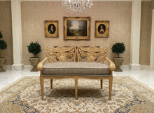 Load image into Gallery viewer, Early 1900s Carved Hotel Lobby Settee with Custom Upholstery
