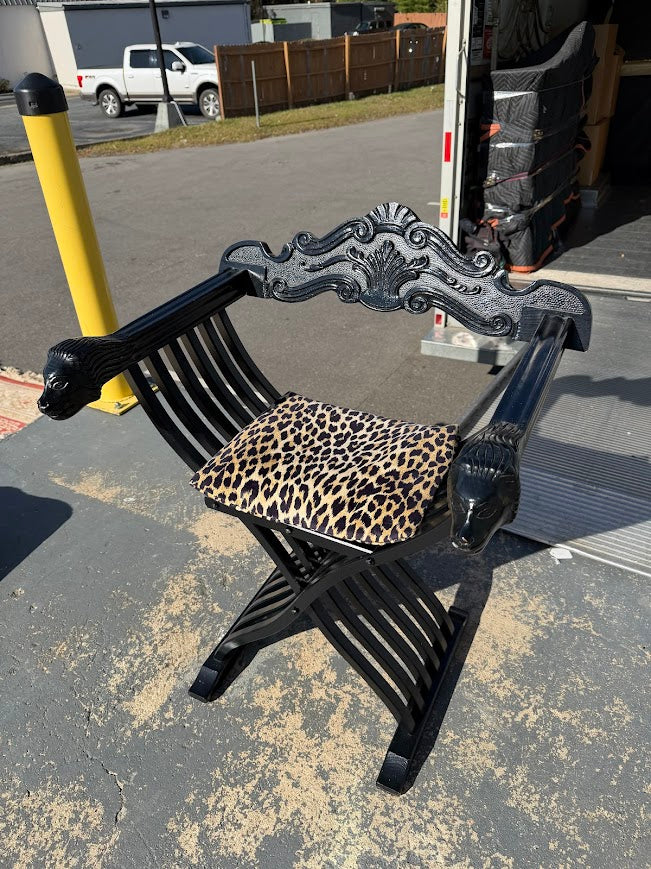 Black Savonarola (Dante) Chair with Leopard Upholstery