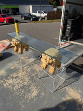 Load image into Gallery viewer, One-of-a-Kind Foo Dog Console Table with Acrylic Stands &amp; Glass Top
