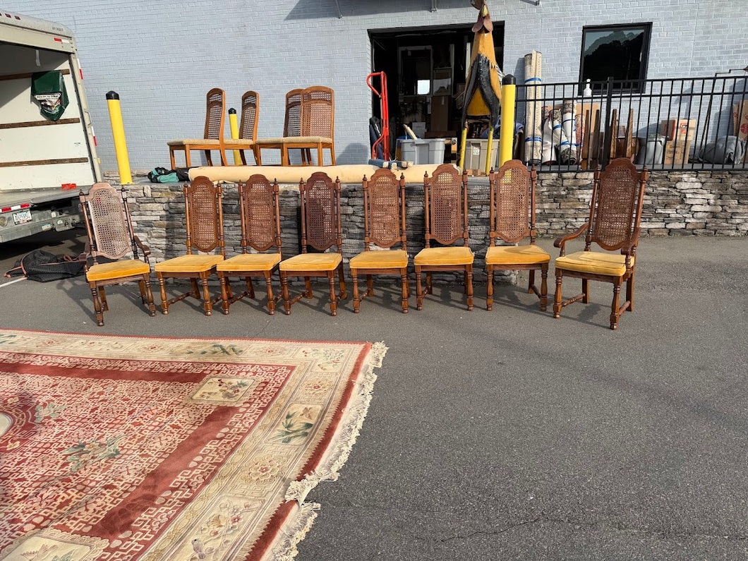 Thomasville Segovia Dining Set – Table w/ 2 Leaves + 8 Cane-Back Chairs (Spanish Mediterranean Style)