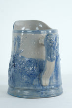Load image into Gallery viewer, Antique Salt Glazed Stoneware Pitcher with Native American Relief Scene and Chief Handle 8 Inch
