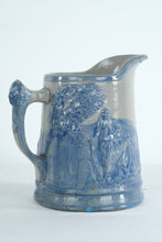 Load image into Gallery viewer, Antique Salt Glazed Stoneware Pitcher with Native American Relief Scene and Chief Handle 8 Inch
