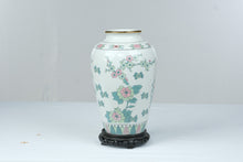 Load image into Gallery viewer, Vintage Japanese Imari Floral Porcelain Vase Gold Trim Wood Stand 12 Inch
