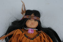 Load image into Gallery viewer, Native American Style Doll 19 Inch Black Hair Brown Fringe Outfit Feather Headband
