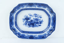 Load image into Gallery viewer, Antique J and T Furnival Indian Jar Flow Blue Transferware Platter 18 Inch 1840s
