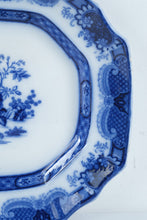 Load image into Gallery viewer, Antique J and T Furnival Indian Jar Flow Blue Transferware Platter 18 Inch 1840s
