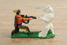 Load image into Gallery viewer, J E Stevens Indian Shooting Bear Cast Iron Mechanical Bank White Bear Variant 1883
