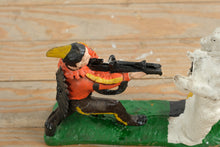 Load image into Gallery viewer, J E Stevens Indian Shooting Bear Cast Iron Mechanical Bank White Bear Variant 1883
