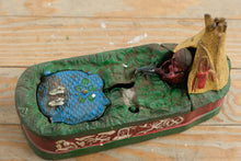Load image into Gallery viewer, J E Stevens Chief Big Moon Cast Iron Mechanical Bank Frog Pond Bailey 1899

