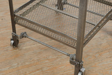Load image into Gallery viewer, Industrial Steel and Wood Side Table with Casters and Mesh Shelf by Go Home
