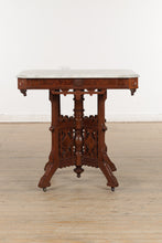 Load image into Gallery viewer, Intricately Carved Eastlake Tea / Foyer Table - Marble Top
