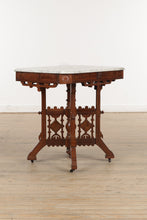 Load image into Gallery viewer, Intricately Carved Eastlake Tea / Foyer Table - Marble Top
