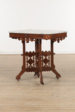 Load image into Gallery viewer, Intricately Carved Eastlake Tea / Foyer Table - Marble Top
