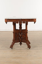 Load image into Gallery viewer, Intricately Carved Eastlake Tea / Foyer Table - Marble Top
