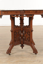 Load image into Gallery viewer, Intricately Carved Eastlake Tea / Foyer Table - Marble Top
