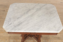 Load image into Gallery viewer, Intricately Carved Eastlake Tea / Foyer Table - Marble Top
