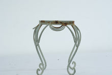 Load image into Gallery viewer, Vintage Style Wrought Iron Plant Stand Sage Green Scrollwork Square Metal 9 Inch
