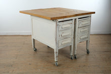 Load image into Gallery viewer, Vintage Farmhouse Industrial Kitchen Island from Repurposed Executive Desk
