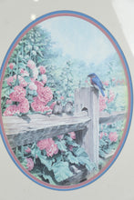 Load image into Gallery viewer, J Mizell Bluebird Garden Floral Print Framed Oval Matted Wall Art 21x26
