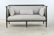 Load image into Gallery viewer, Neoclassical Style Upholstered Settee with Ebonized Carved Wood Frame
