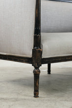 Load image into Gallery viewer, Neoclassical Style Upholstered Settee with Ebonized Carved Wood Frame
