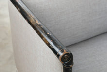 Load image into Gallery viewer, Neoclassical Style Upholstered Settee with Ebonized Carved Wood Frame
