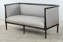 Load image into Gallery viewer, Neoclassical Style Upholstered Settee with Ebonized Carved Wood Frame
