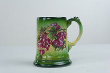 Load image into Gallery viewer, Antique J and E Mayer Pottery Tankard Mug Hand Painted Grapes Green Victorian
