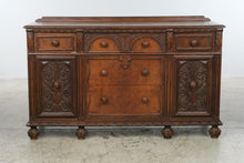 Load image into Gallery viewer, Antique 1920s Jacobean Revival Carved Wood Buffet Sideboard – 62 Inches
