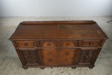 Load image into Gallery viewer, Antique 1920s Jacobean Revival Carved Wood Buffet Sideboard – 62 Inches

