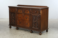 Load image into Gallery viewer, Antique 1920s Jacobean Revival Carved Wood Buffet Sideboard – 62 Inches
