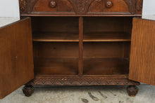 Load image into Gallery viewer, Antique 1920s Jacobean Revival Carved Wood Cabinet with Turned Columns
