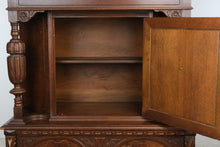 Load image into Gallery viewer, Antique 1920s Jacobean Revival Carved Wood Cabinet with Turned Columns
