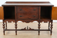Load image into Gallery viewer, Jacobean Style Carved Wood Buffet Server Cabinet with Drawers and Side Storage
