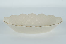 Load image into Gallery viewer, Lenox Jacquard Ivory Oval Serving / Trinket Dish – 9.75" – Embossed Shell Pattern &amp; 24K Gold Trim – USA
