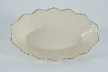 Load image into Gallery viewer, Lenox Jacquard Ivory Oval Serving / Trinket Dish – 9.75" – Embossed Shell Pattern &amp; 24K Gold Trim – USA
