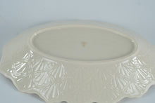 Load image into Gallery viewer, Lenox Jacquard Ivory Oval Serving / Trinket Dish – 9.75" – Embossed Shell Pattern &amp; 24K Gold Trim – USA
