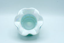 Load image into Gallery viewer, Opalescent Cased Glass Bowl – Iridescent Teal &amp; White “Jacqueline” Pattern, Fenton Handmade USA
