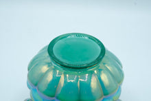 Load image into Gallery viewer, Opalescent Cased Glass Bowl – Iridescent Teal &amp; White “Jacqueline” Pattern, Fenton Handmade USA

